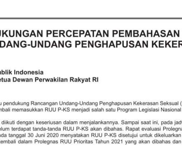 Surat Terbuka Dukungan Percepatan Pembahasan dan Pengesahan RUU PKS – Iklan Koran Tempo